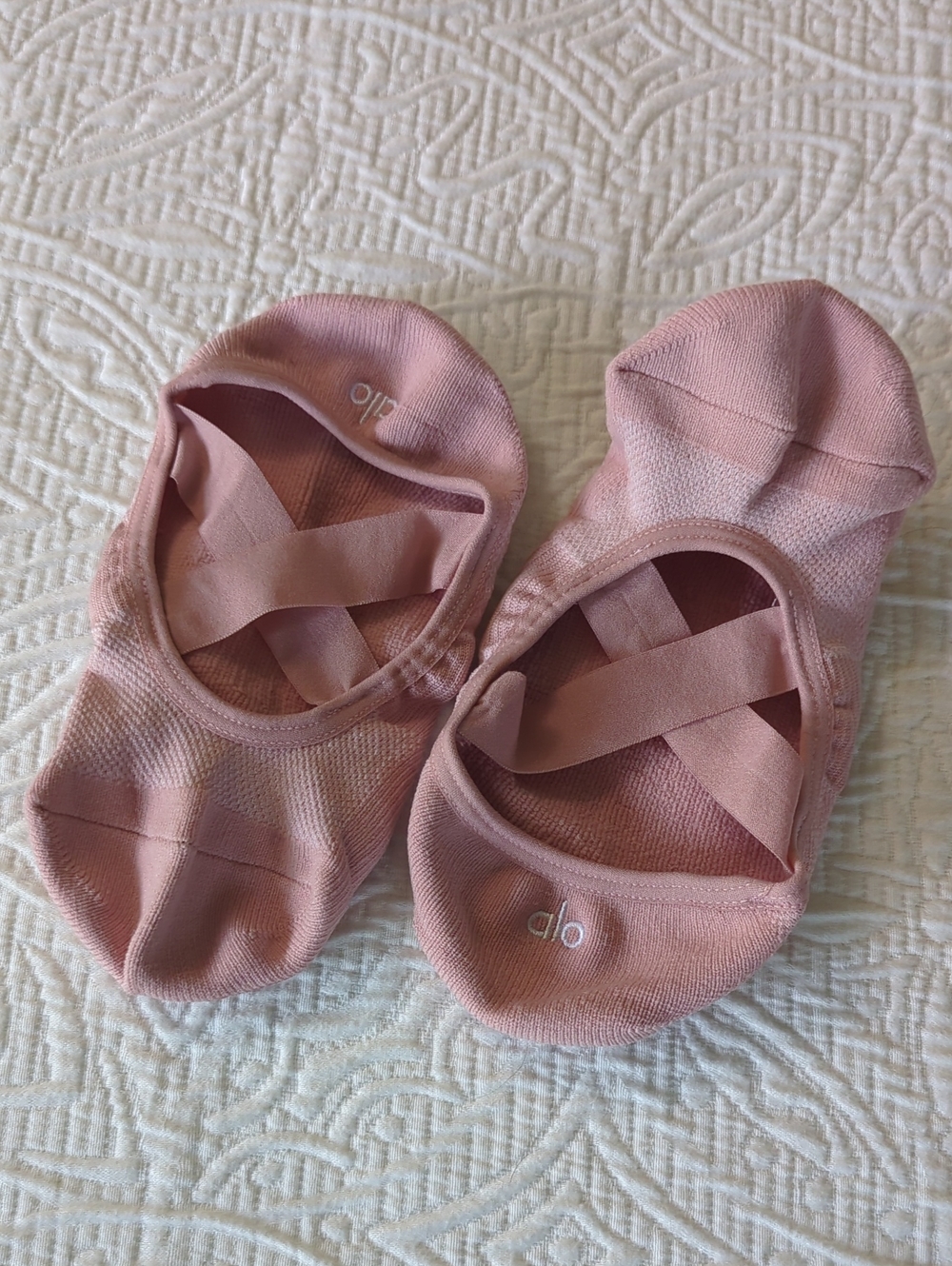 ALO Yoga Kids Rose Pink Ballet Footies with Crisscross Straps